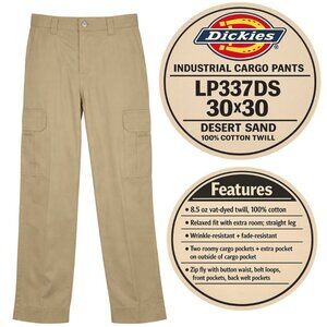Dickies LP337DS Industrial Cargo Pants Desert Sand 30x30 NWT 100% Cotton Twill